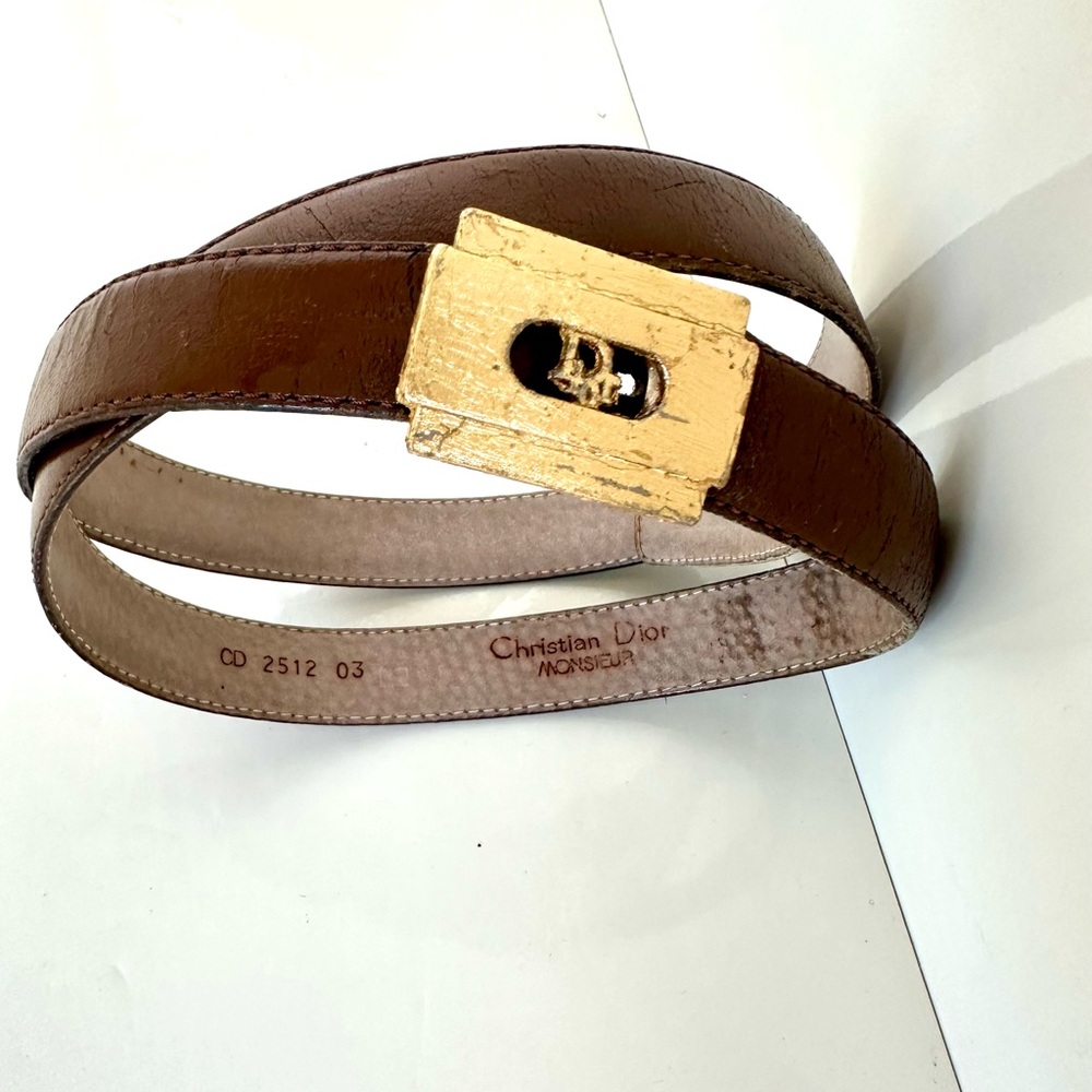 Christian Dior Brown Leather Belt with Gold Buckle
Authentic